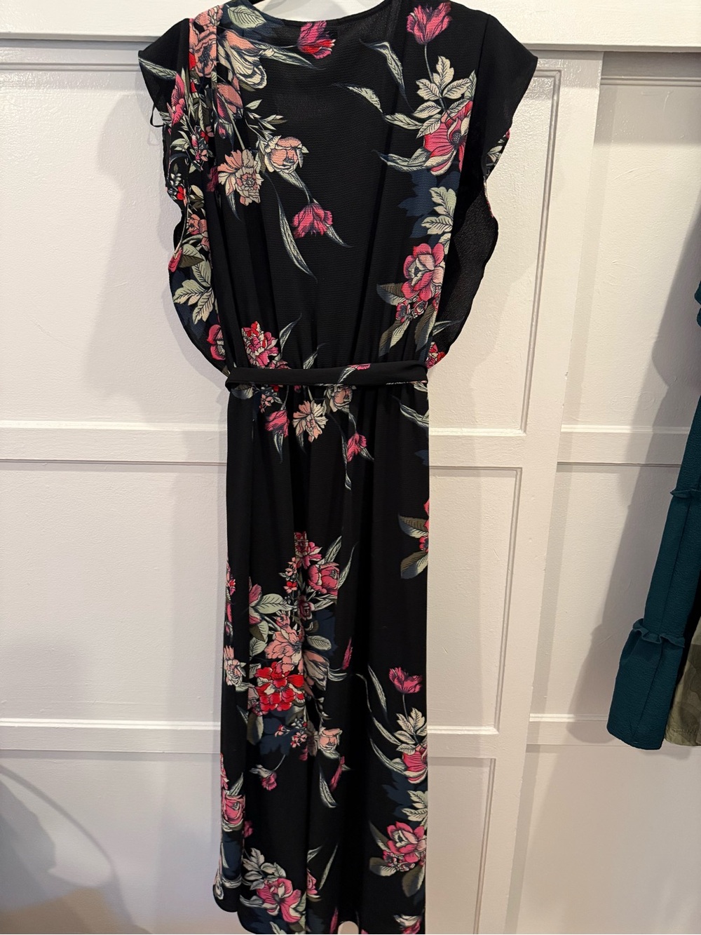 City Chic Black Floral Wrap Maxi Dress with Pink and Red Blooms - Picture 3 of 3